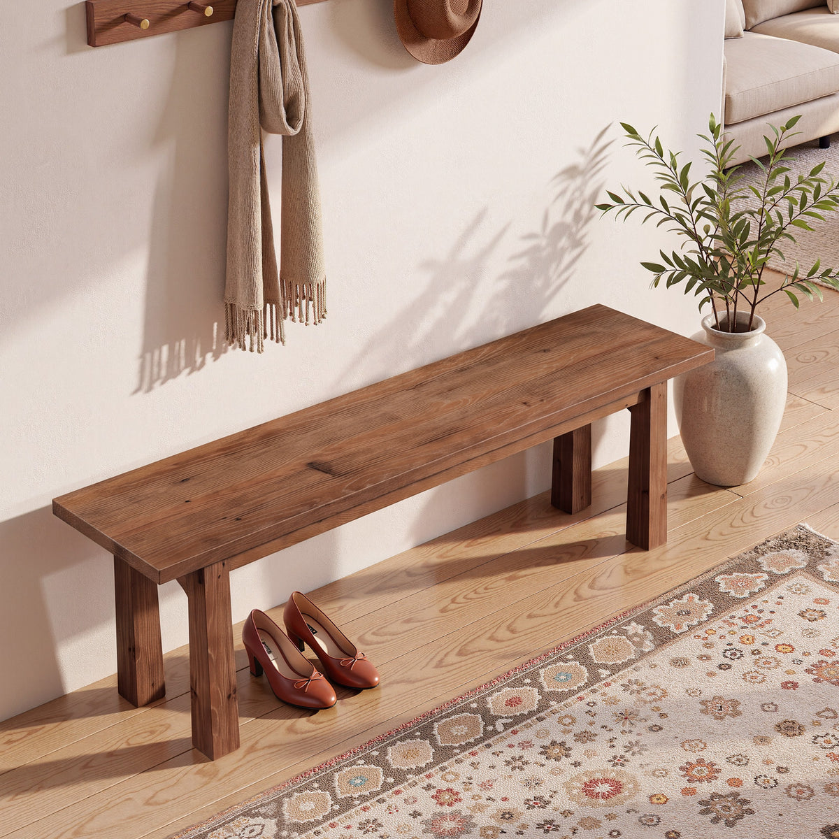 Panca Rustica Country in Legno Massello, 140 cm, per Ingresso