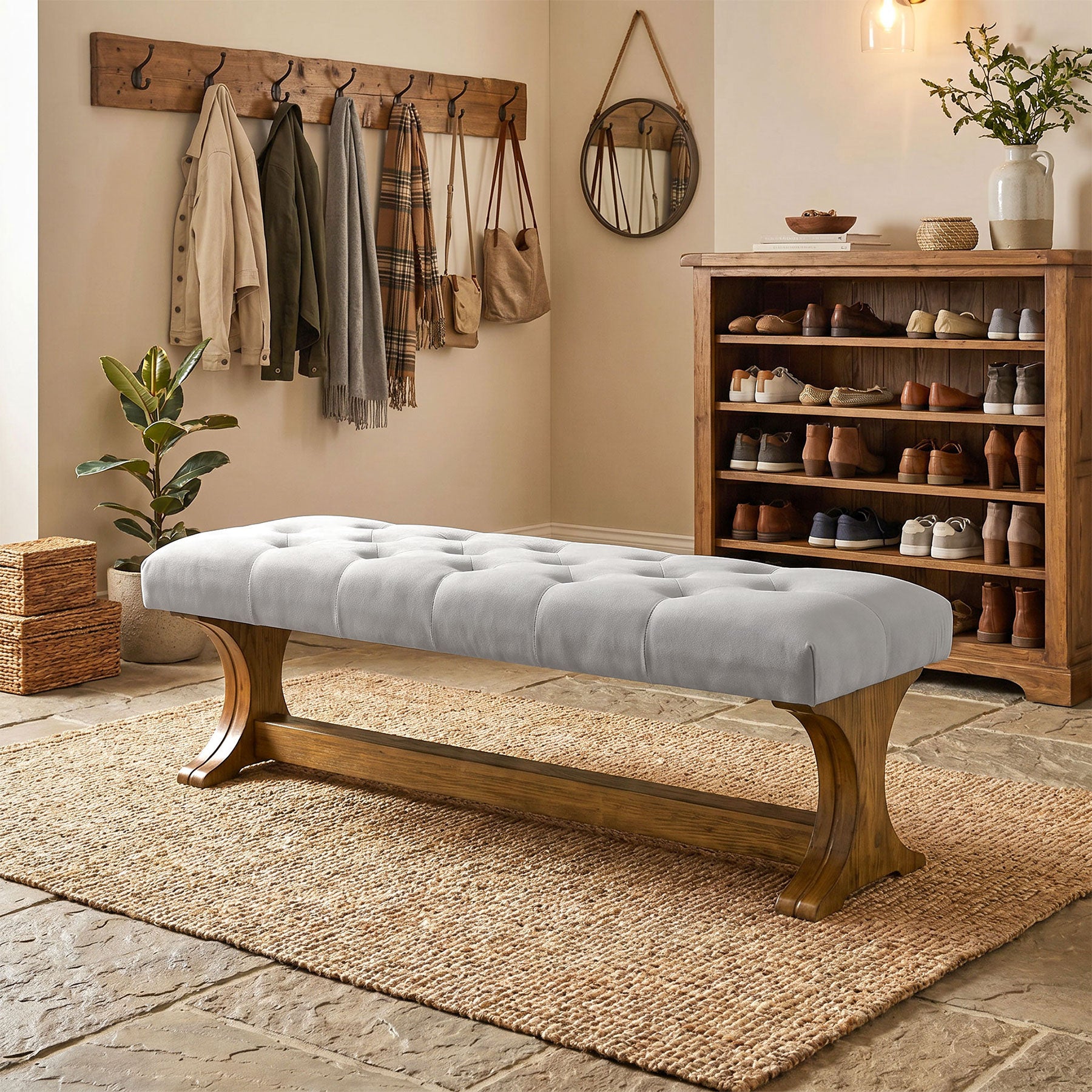 Tribesigns Panca imbottita, 140 cm, in legno massello, stile country, ideale per un ingresso