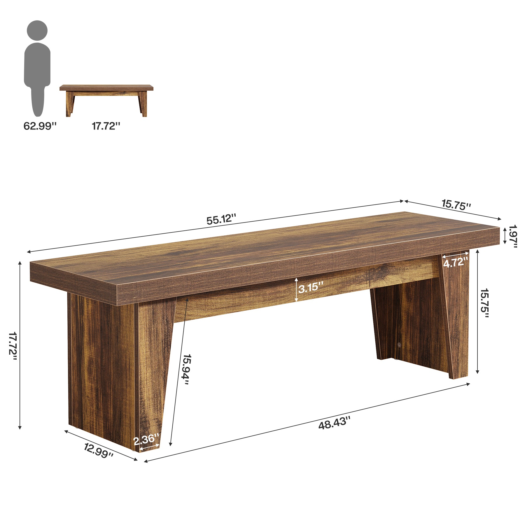 Tribesigns Panca rustica in legno, lunga 140 cm, con seduta spessa. Panca lunga ideale per l'ingresso.