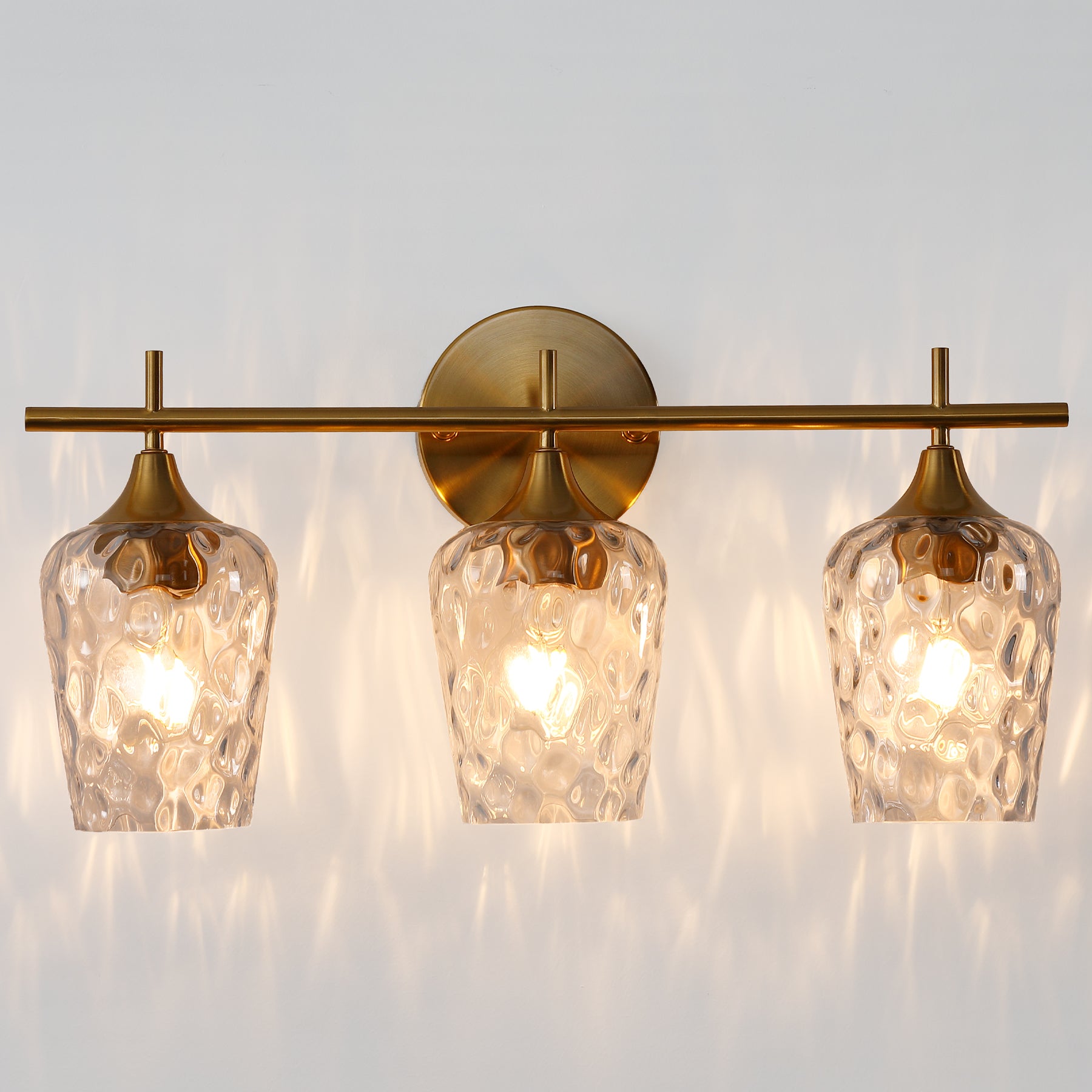 Tribesigns Applique da bagno a 3 luci, lampada da parete moderna con paralumi in vetro ondulato, attacco E27, luci per specchio da bagno, lampadine non incluse
