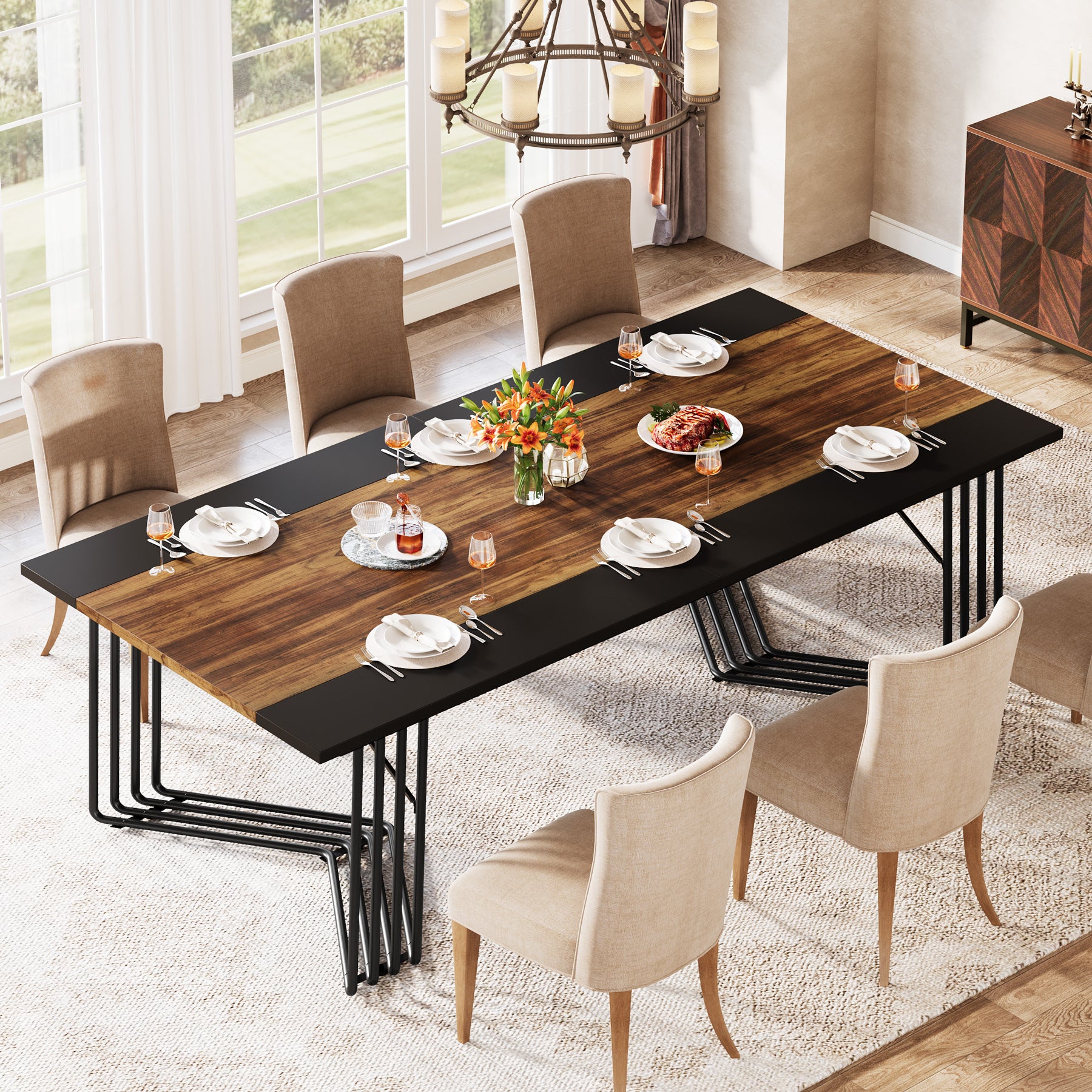 Tribesigns 200 cm Tavolo da pranzo, grande rettangolare tavolo da cucina per 8-10 persone