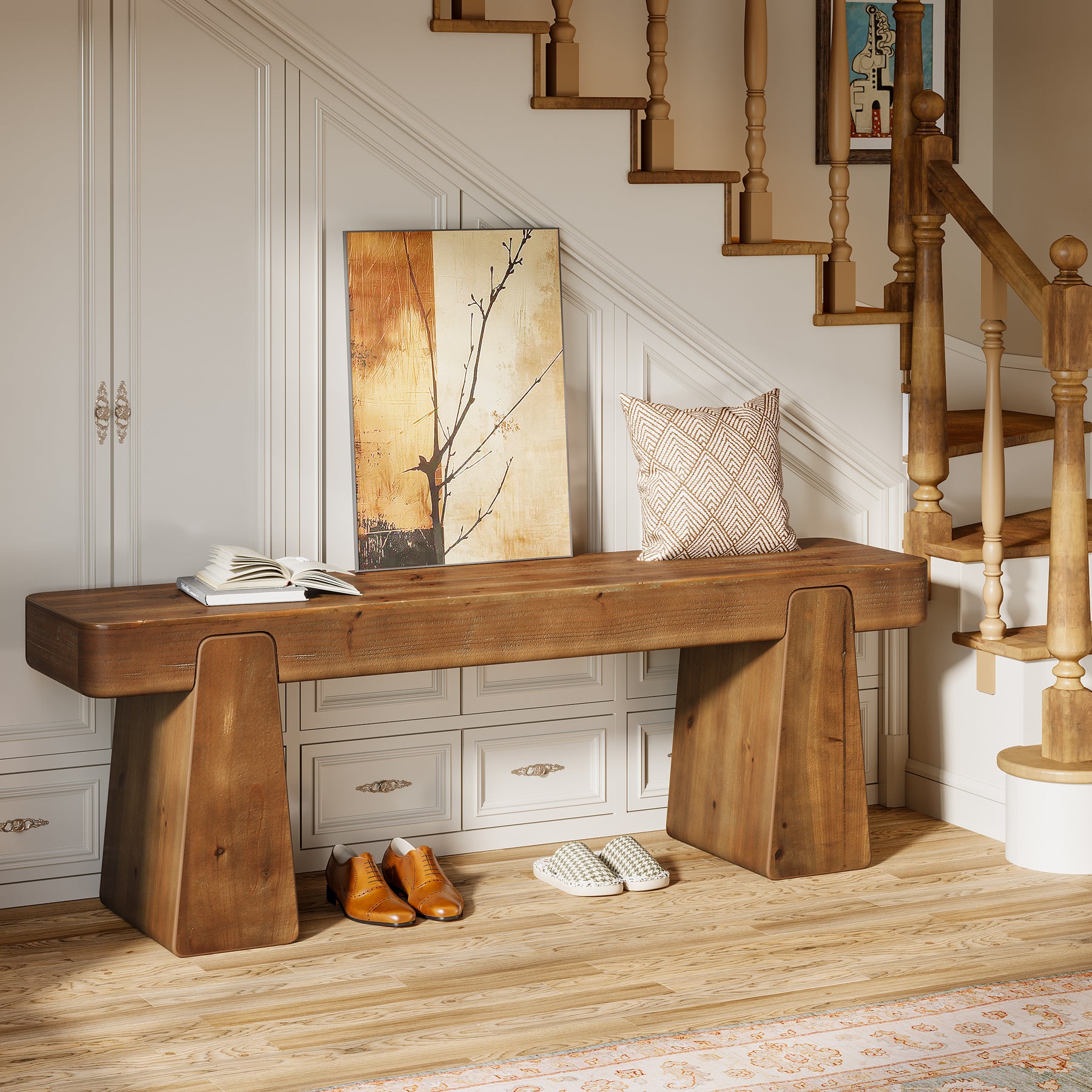 Tribesigns Panca in legno massello da 120 cm, stile country con gambe rinforzate