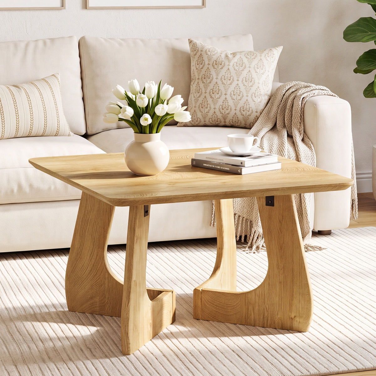 Tavolino da Salotto Quadrato Mid-Century con Gambe Intrecciate, 80 x 80 cm, per Soggiorno
