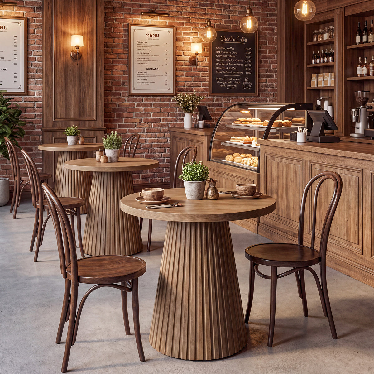 Tavolo Bistrot Rotondo Country con Base a Botte Scanalata, Ø 89 cm