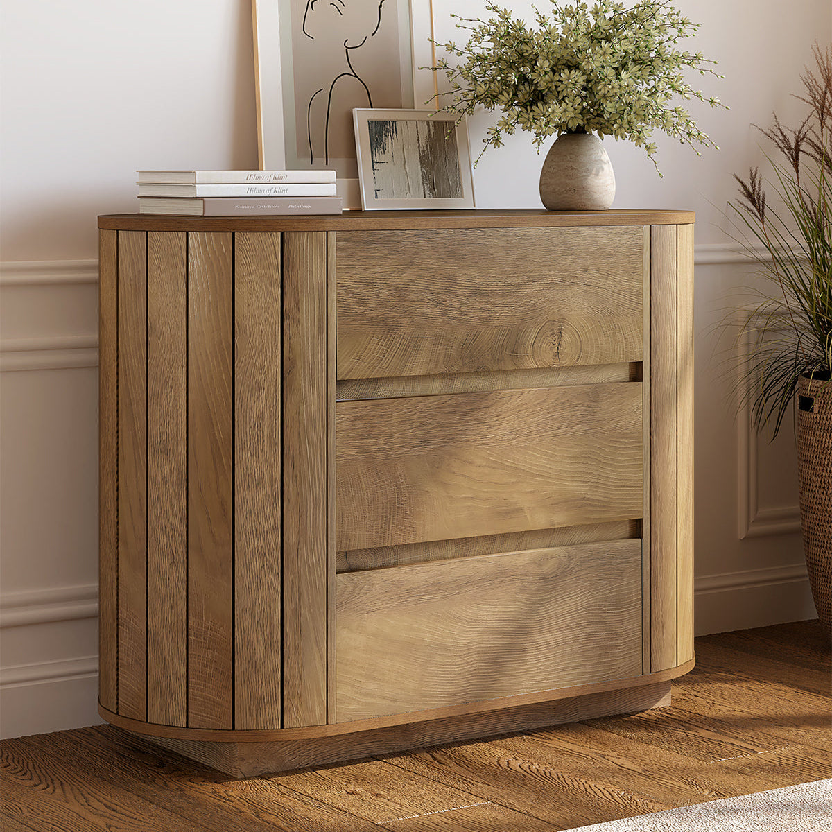 Tribesigns Credenza Moderna in Rovere con 3 Cassetti a Doghe, 90 cm, per Soggiorno