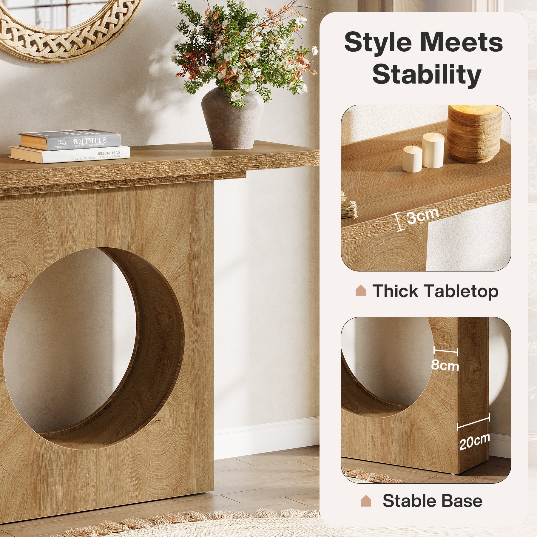 Tribesigns Tavolo consolle, Tavolo da ingresso da 105 cm con design a foro rotondo