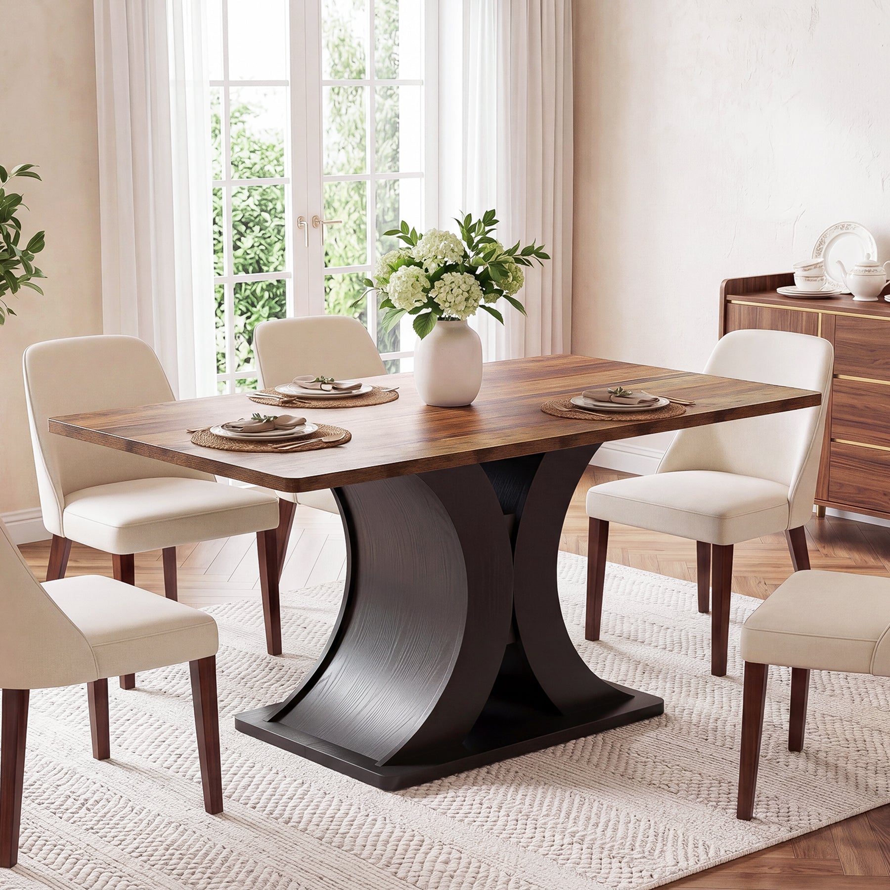 Tribesigns Tavolo da pranzo da 140 cm per 4-6 persone, tavolo da cucina rettangolare in stile rustico