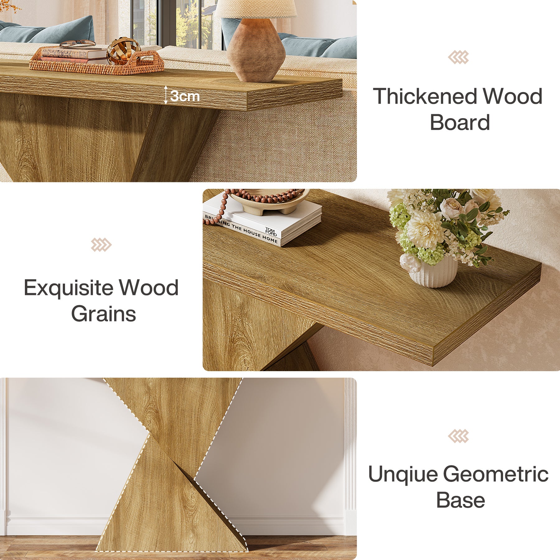 Tribesigns Tavolo consolle da 105 cm, tavolino da divano con base geometrica per ingresso