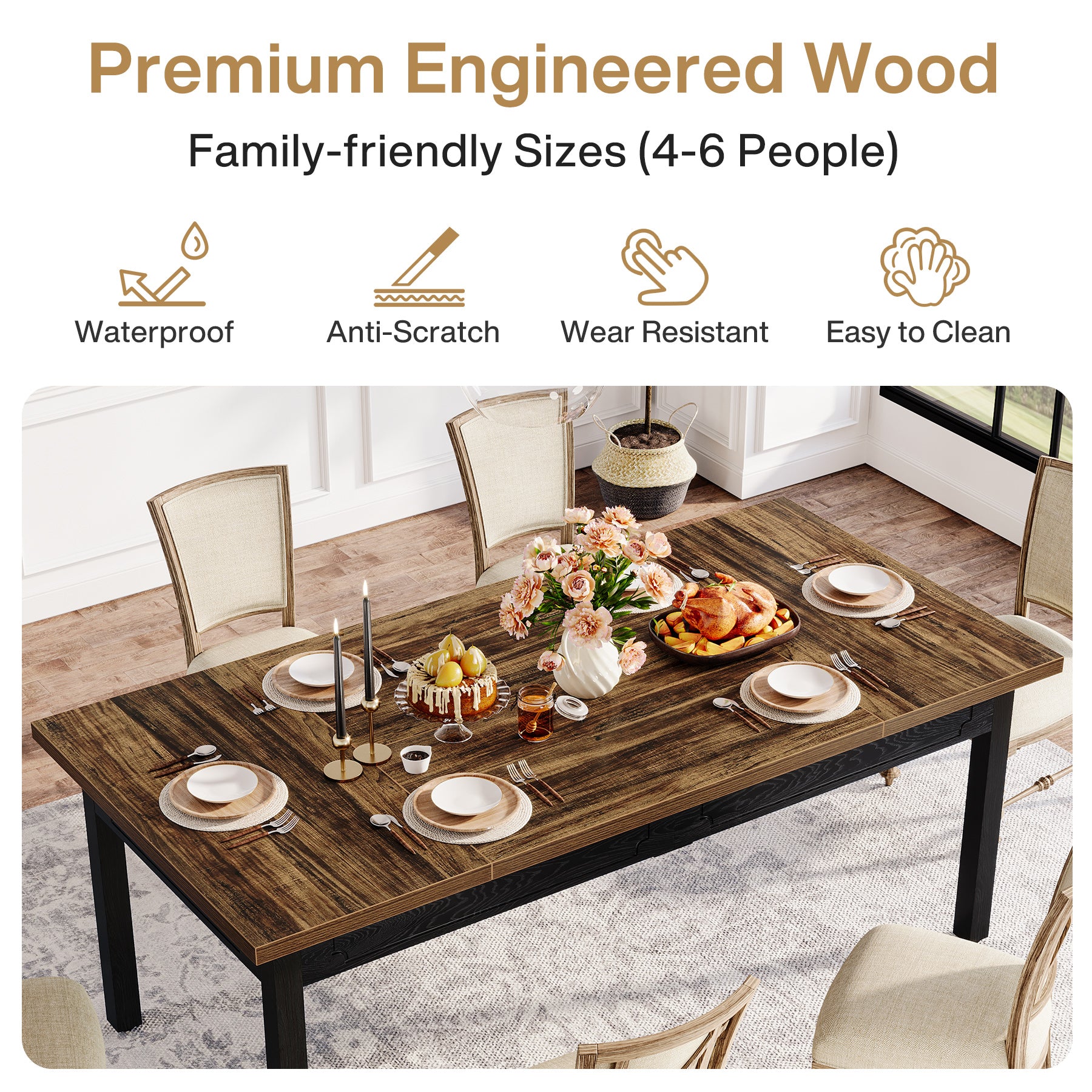 Tribesigns Tavolo da pranzo, tavolo da cucina da 160 cm per 4-6 persone