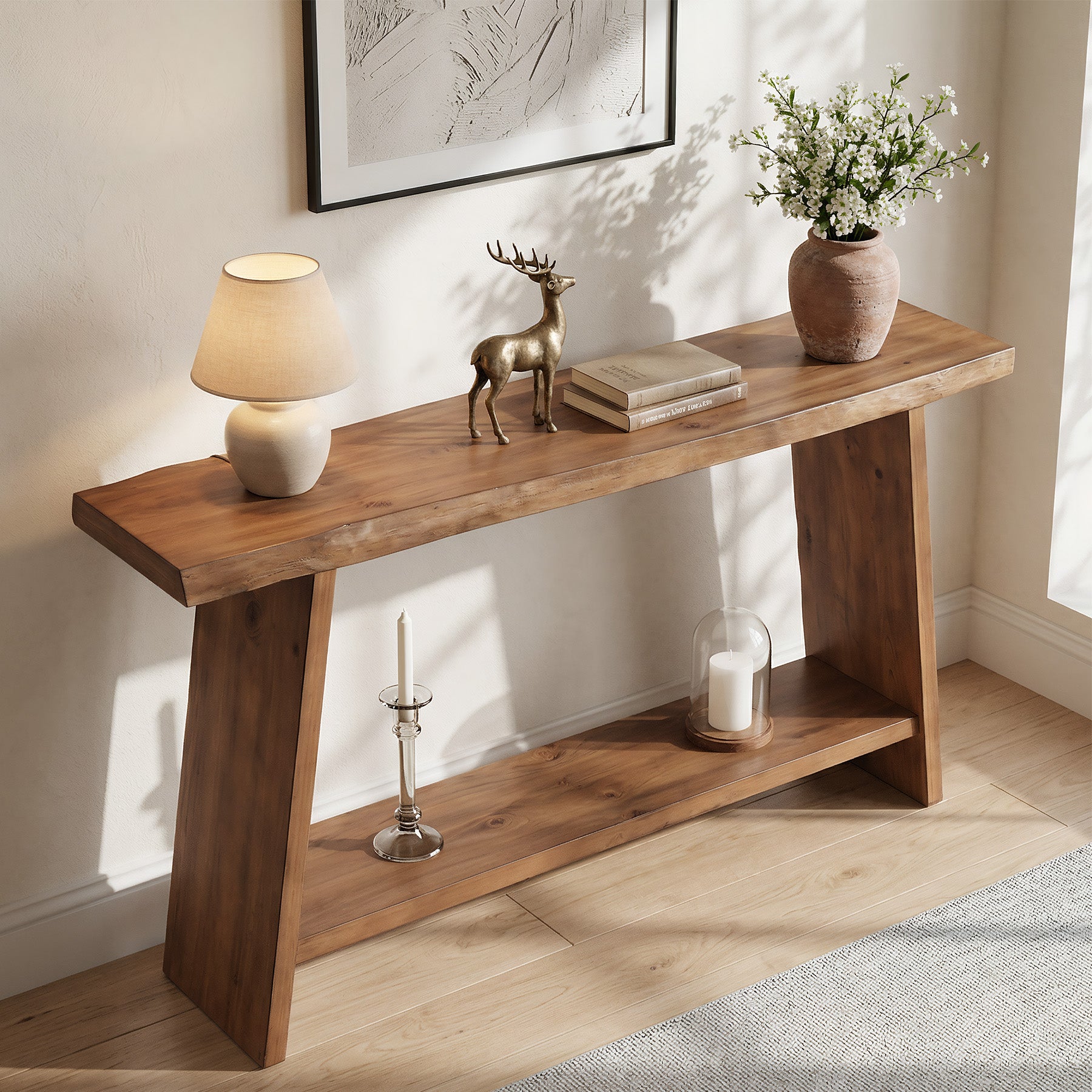 Tribesigns Consolle in legno massello da 160 cm con ripiano, tavolo stretto in stile rustico per ingresso e corridoio