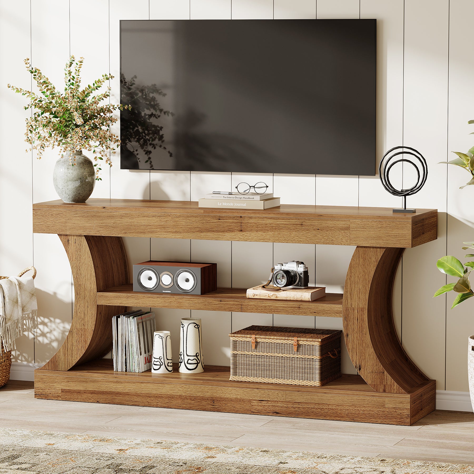 Tribesigns Consolle da 160 cm con design curvo, Mobile TV basso con vano contenitore per soggiorno