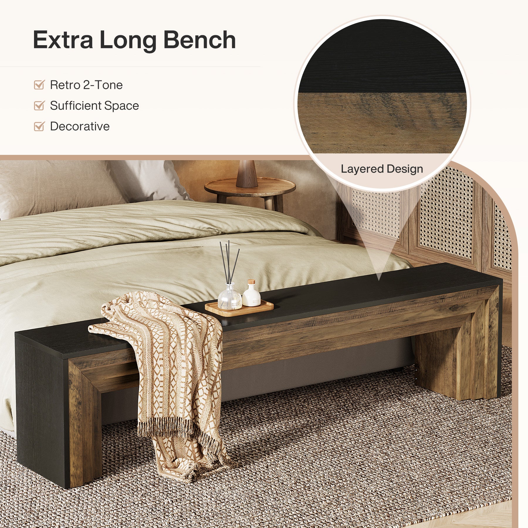 Panca Country in Legno, 180 cm, per Corridoio e Soggiorno