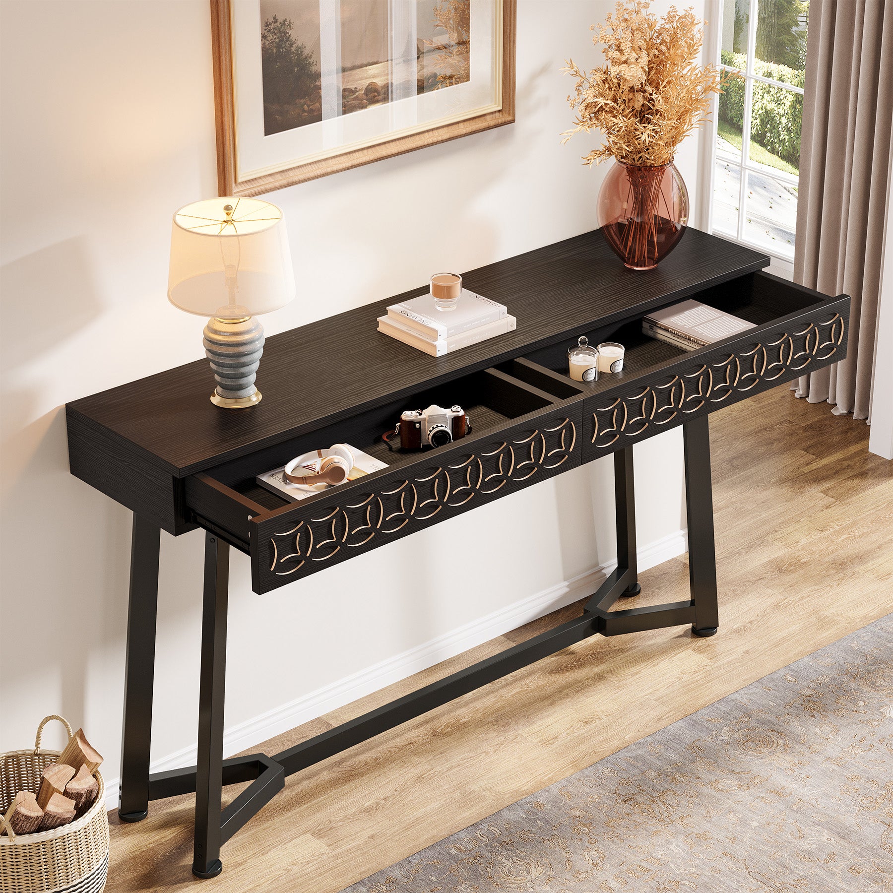 Tribesigns 140 cm Tavolo consolle, tavolo da ingresso con 2 cassetti