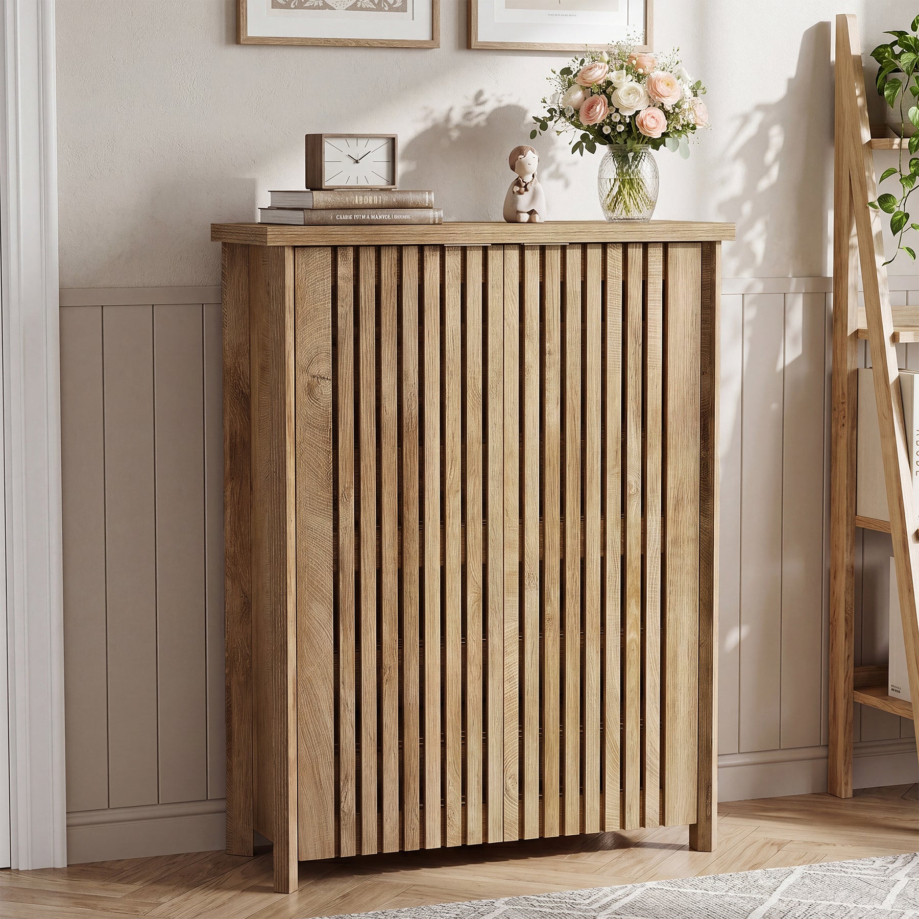 Scarpiera con 2 Ante a Listelli e 6 Ripiani, 80 x 35 x 111 cm, per Ingresso