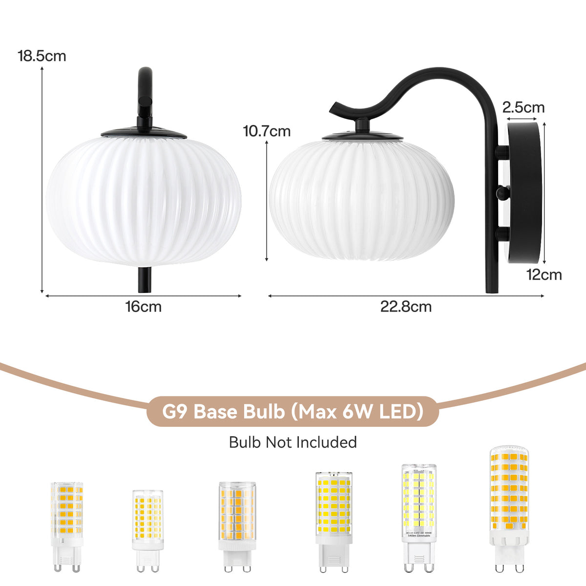 Set di 2 Applique da Interno in Vetro Bianco Latte Scanalato