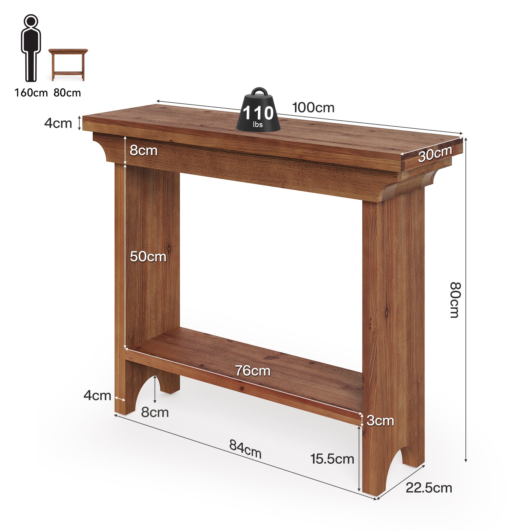 Tribesigns Tavolo consolle, Tavolino da divano da 100 cm in legno massello per soggiorno