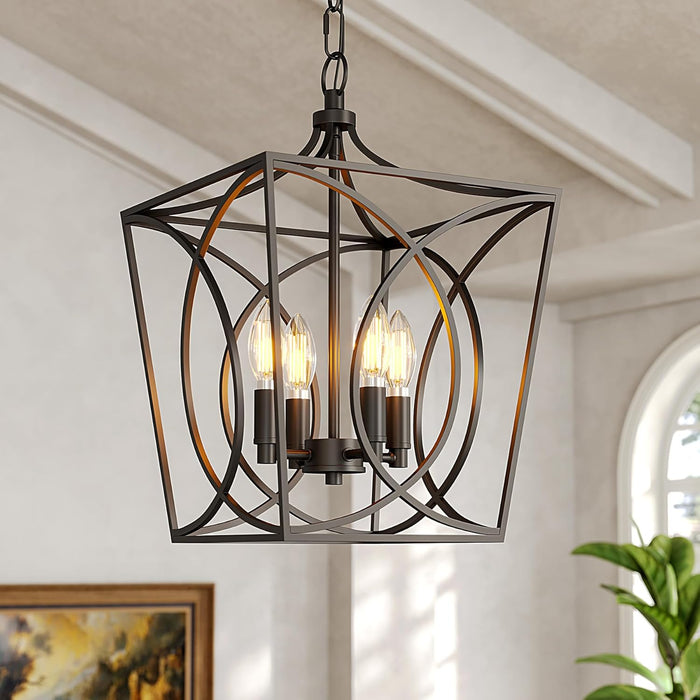 Tribesigns Lampadario industriale, lampada a sospensione geometrica con 4 lampadine E14, altezza regolabile
