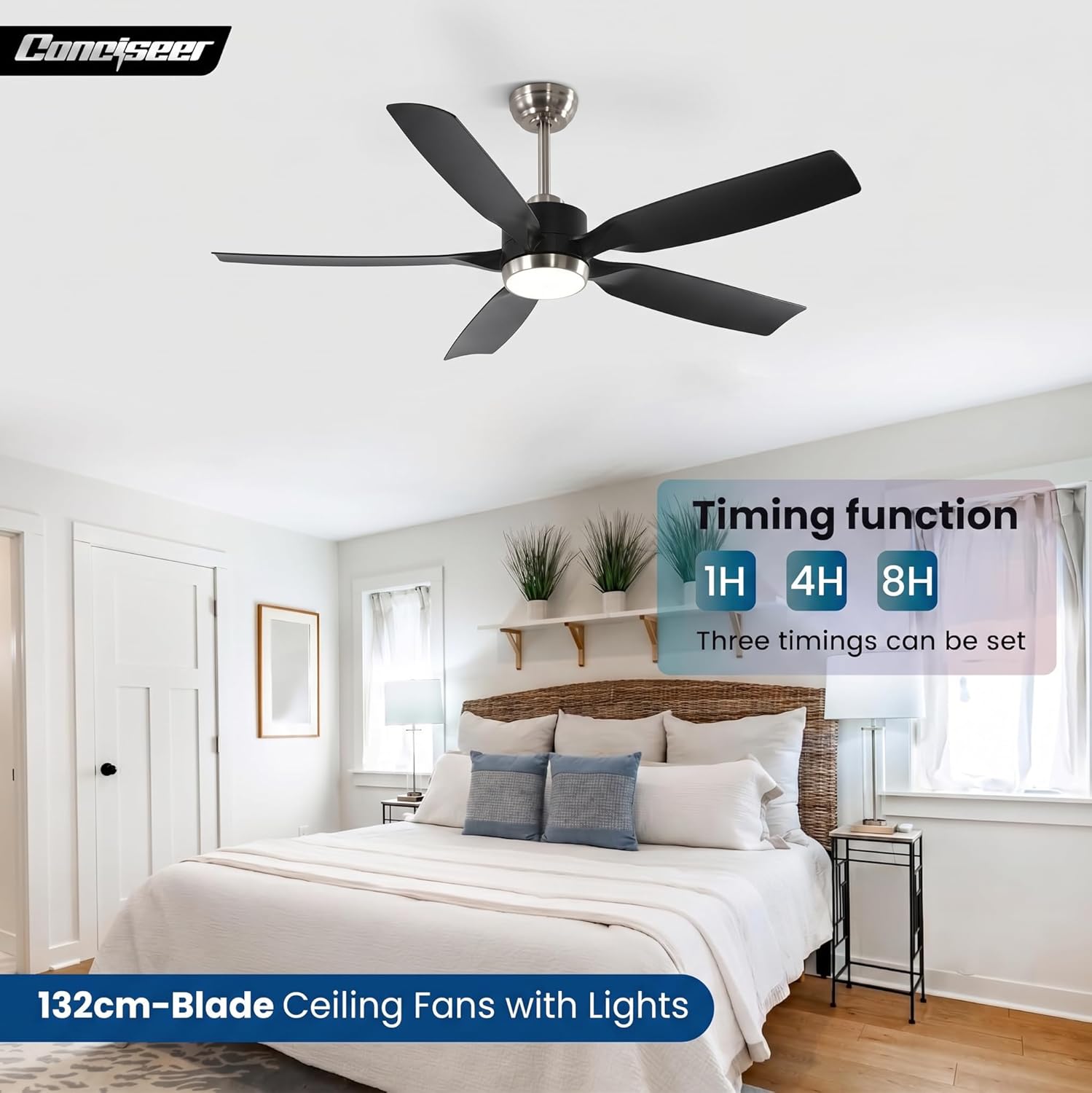 Tribesigns Ventilatore da soffitto moderno da 132 cm con luce, telecomando, illuminazione a LED dimmerabile,  ventilatore da soffitto intelligente a 5