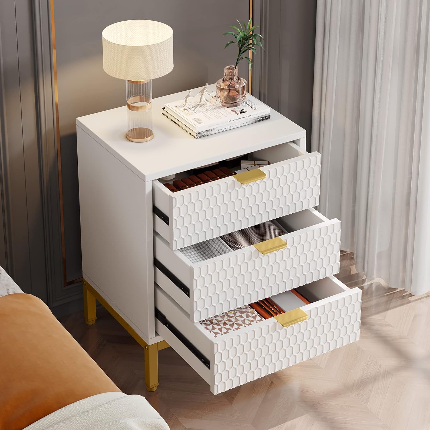 Tribesigns Comodino Set, 3 cassetti alto comodino con stoccaggio Moderno elegante tavolino per camera da letto
