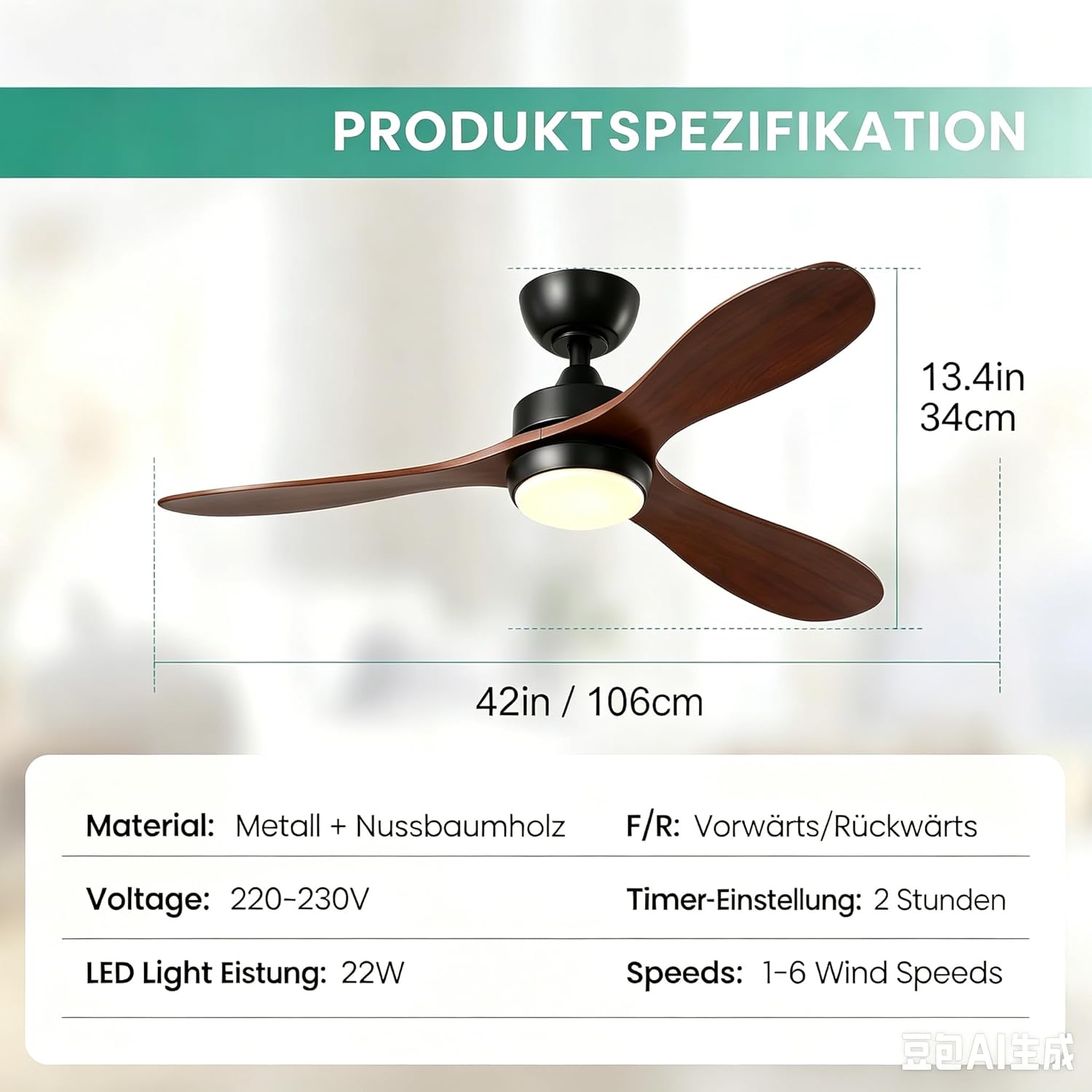 Tribesigns Ventilatore da soffitto moderno da 106 cm con luce, telecomando, illuminazione a LED dimmerabile