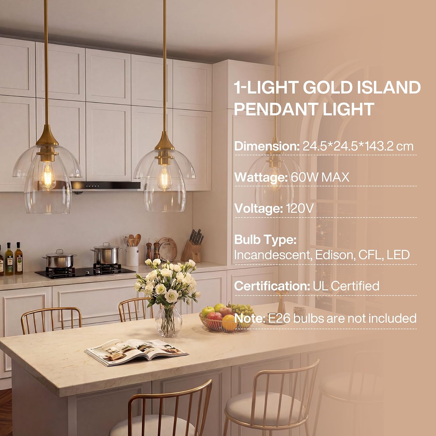 Tribesigns Lampada a Sospensione, E27 LED Lampadario Cucina Moderno in Vetro a Doppio Strato