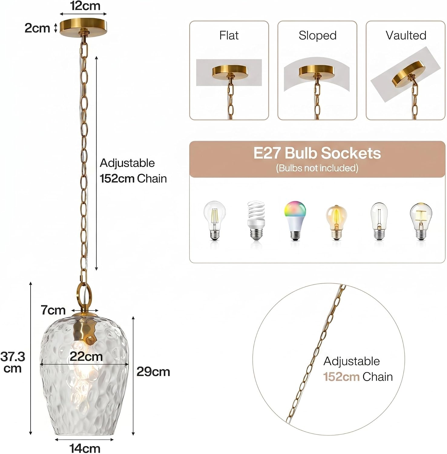 Tribesigns Lampara Colgante Techo, Altura Ajustable 152 CM Diámetro 22 CM
