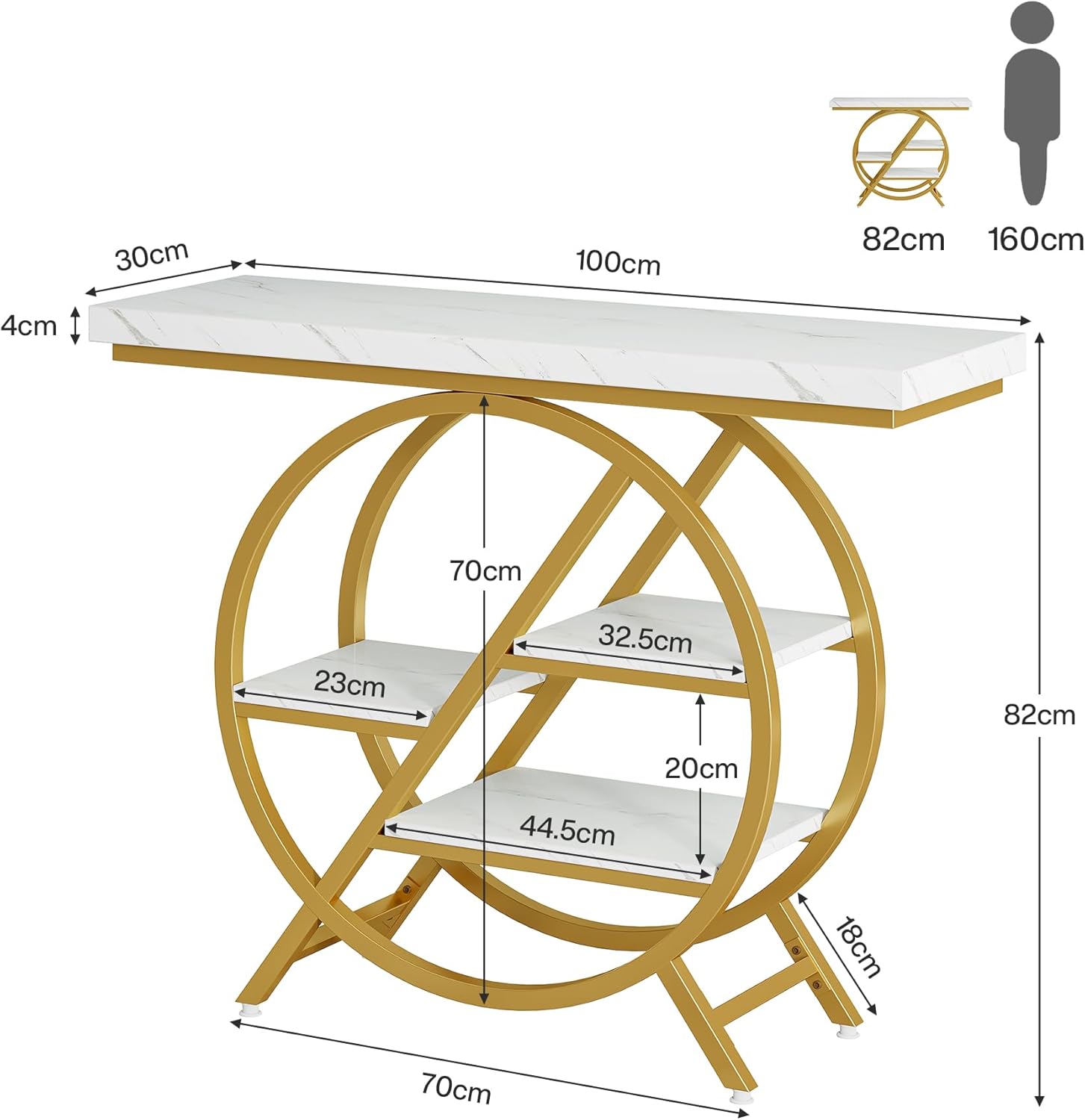 Tribesigns Tavolo Consolle, 100 cm Tavolo da Divano Tavolo da Ingresso a 4 Ripiani con Struttura Geometrica