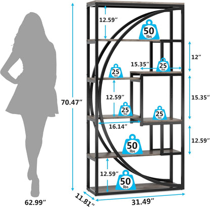 Tribesigns Libreria industriale a 5 ripiani, Altezza 180 cm Con 8 scaffali aperti