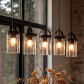 Tribesigns Lampadario lineare nero a 5 luci, lampada per isola cucina con paralumi in vetro soffiato, altezza regolabile, attacco E27 3