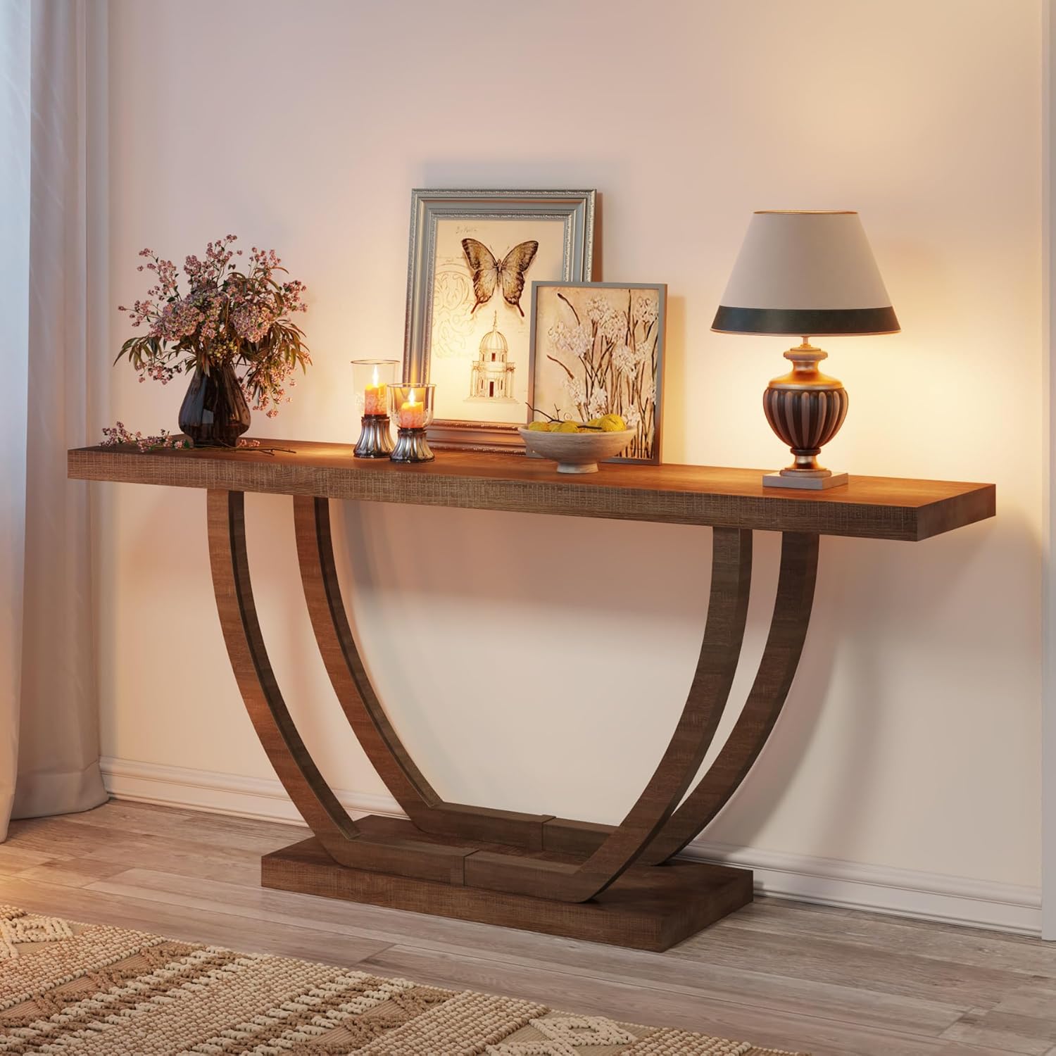 Tribesigns Consolle Ingresso, 160 cm Tavolo Console Strettocon Base Geometrica