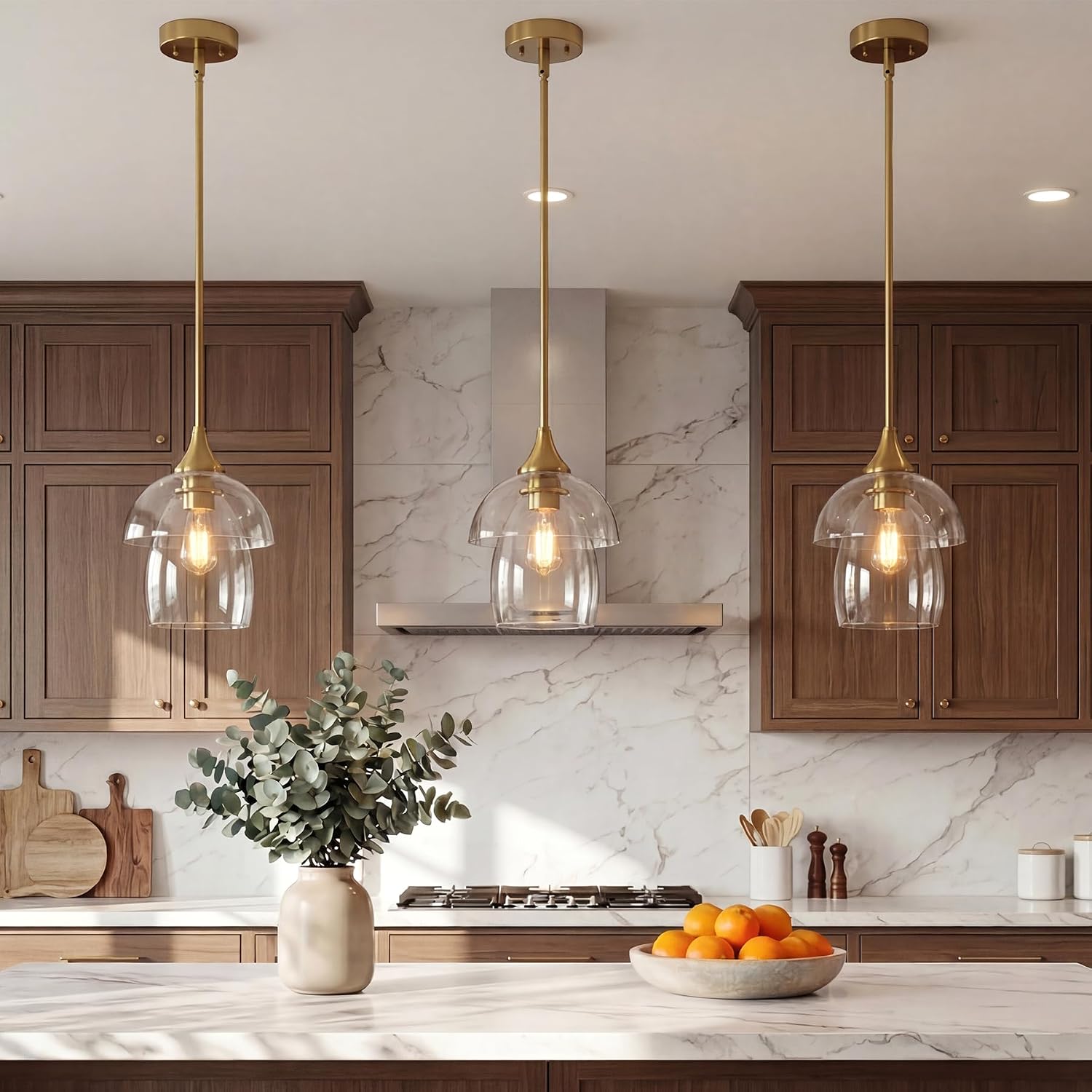 Tribesigns Lampada a Sospensione, E27 LED Lampadario Cucina Moderno in Vetro a Doppio Strato