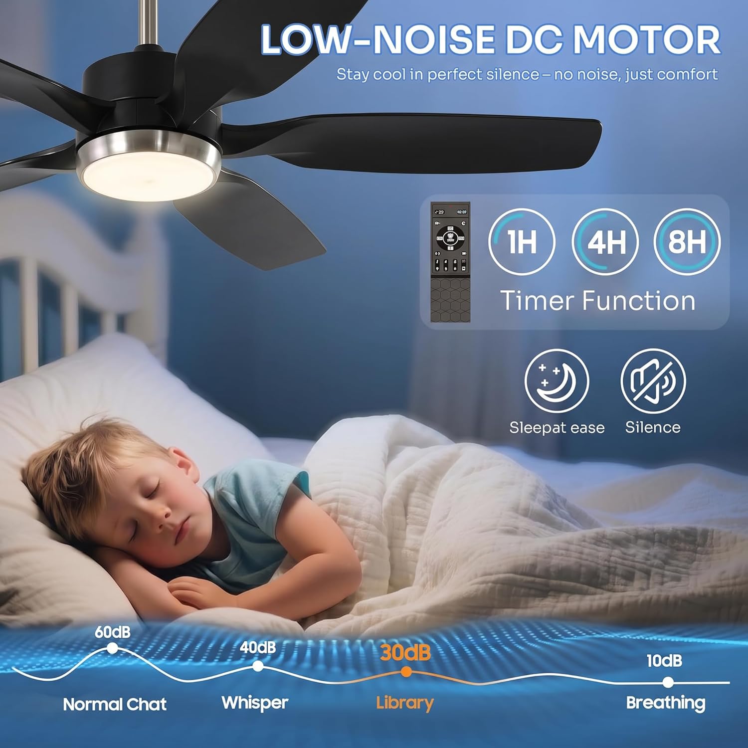 Tribesigns Ventilatore da soffitto moderno da 132 cm con luce, telecomando, illuminazione a LED dimmerabile,  ventilatore da soffitto intelligente a 5