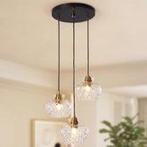 Tribesigns Lampada a Sospensione 3 Luci, Lampadario da Sala da Pranzo con Paralumi in Vetro Ondulato, Altezza Regolabile(Lampadine Non Incluse) 3