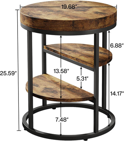 Tribesigns Tavolino rotondo, Tavolino piccolo con 3 ripiani Tavolino in legno per piccoli spazi