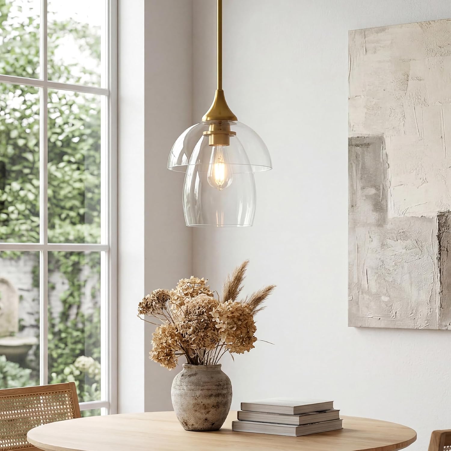 Tribesigns Lampada a Sospensione, E27 LED Lampadario Cucina Moderno in Vetro a Doppio Strato
