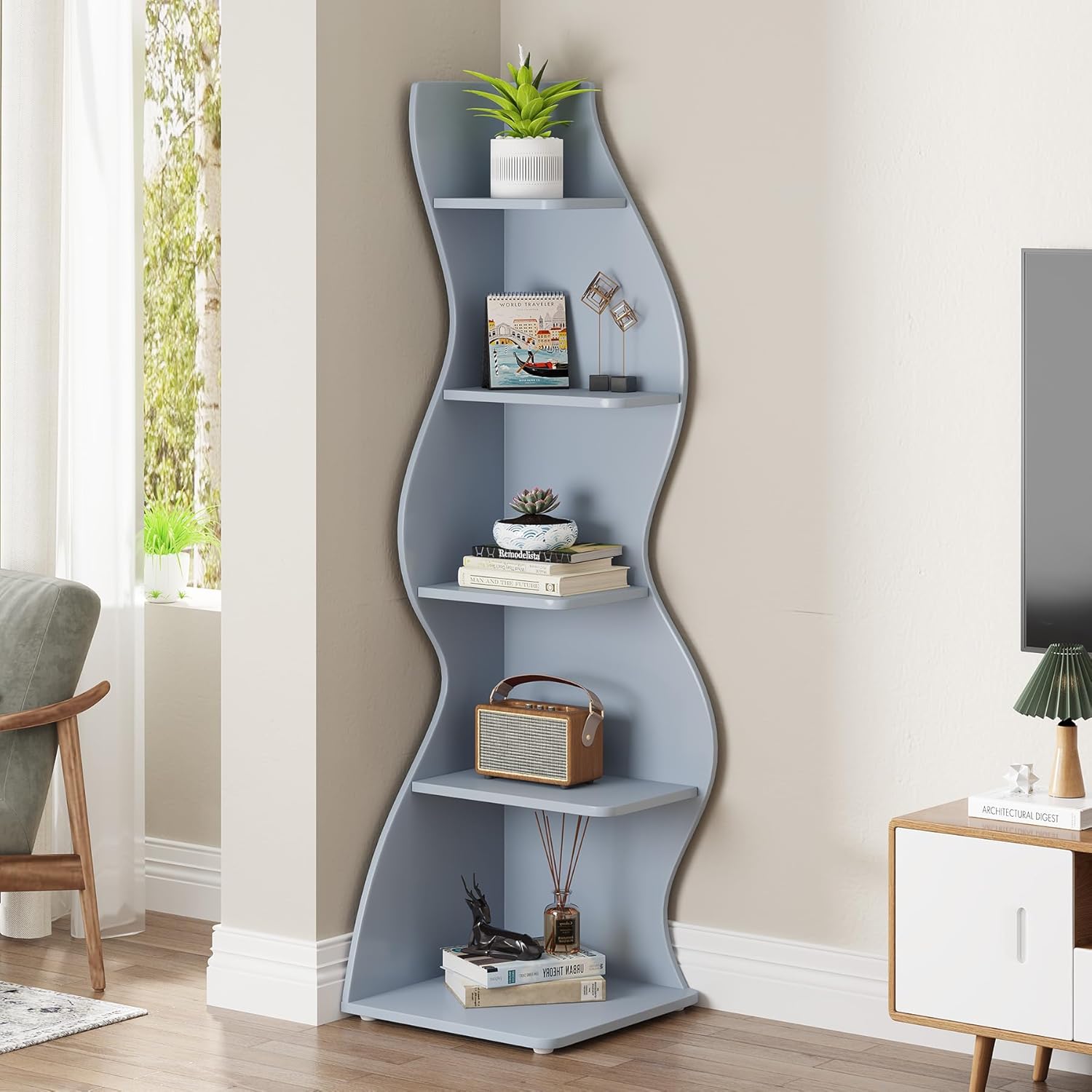 Tribesigns Scaffale Angolare, Moderno Mensola Angolare a 5 Livelli Scaffale per Scaffali Libreria Scaffale