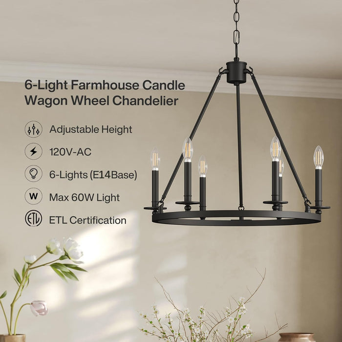 Tribesigns Lampadario a 6 luci a forma di ruota di carro, lampada da soffitto E14 ideale per soggiorno