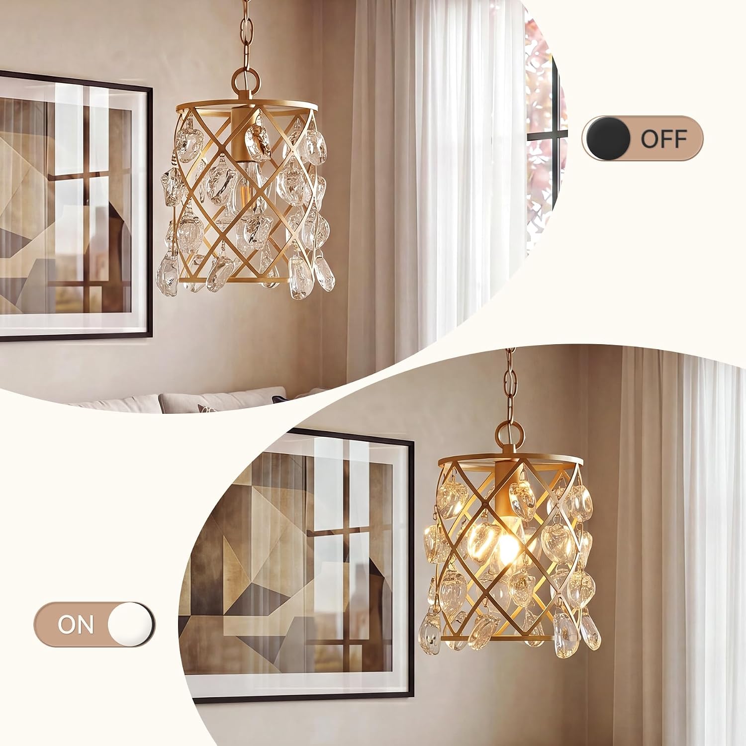 Tribesigns Lampadario moderno, lampada a sospensione con cristalli di vetro a onda d'acqua, attacco E27