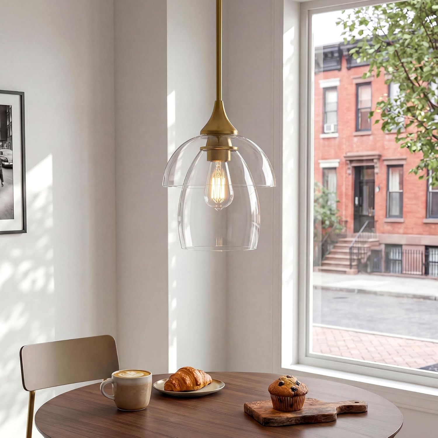 Tribesigns Lampada a Sospensione, E27 LED Lampadario Cucina Moderno in Vetro a Doppio Strato