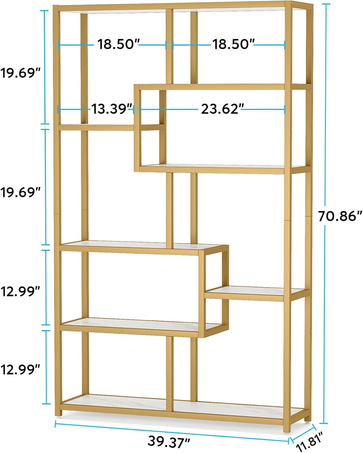 Tribesigns Libreria Scaffale Oro, Scaffale per libri da pavimento a 8 Ripiani Porta Piante