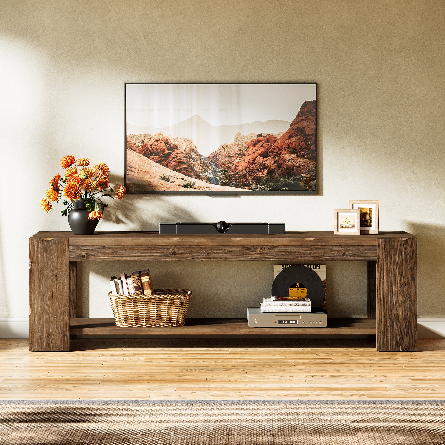Tribesigns Mobile TV in legno massello da 140 cm, consolle a 2 livelli per TV fino a 60 pollici