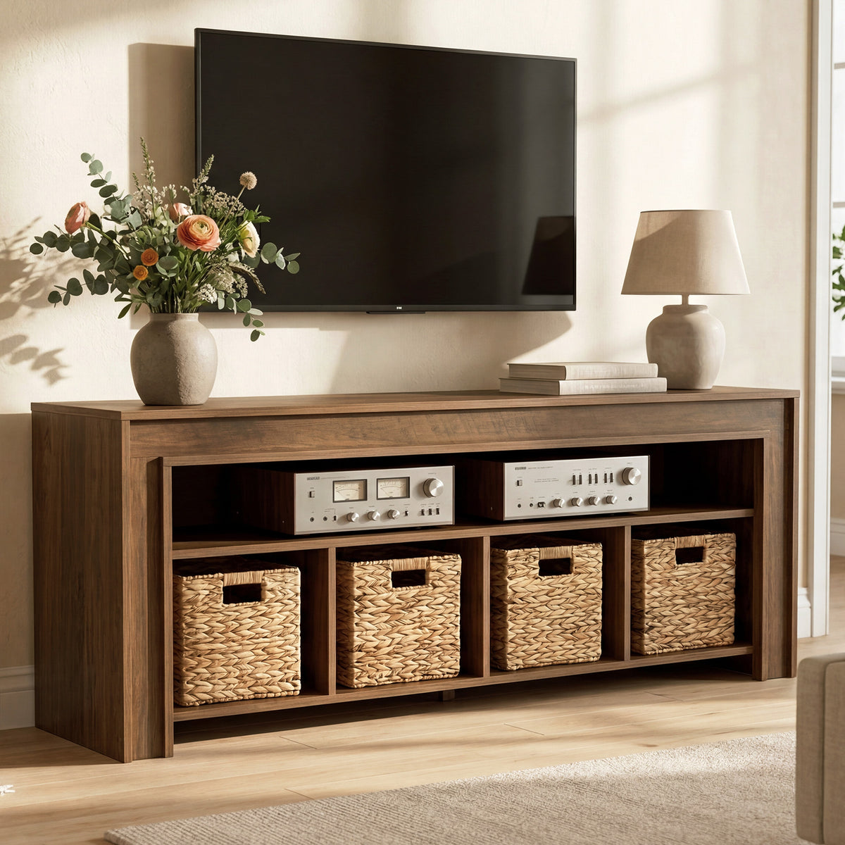 Mobile TV Country con Ceste e Ripiani Aperti, 160 cm, per TV fino a 70"