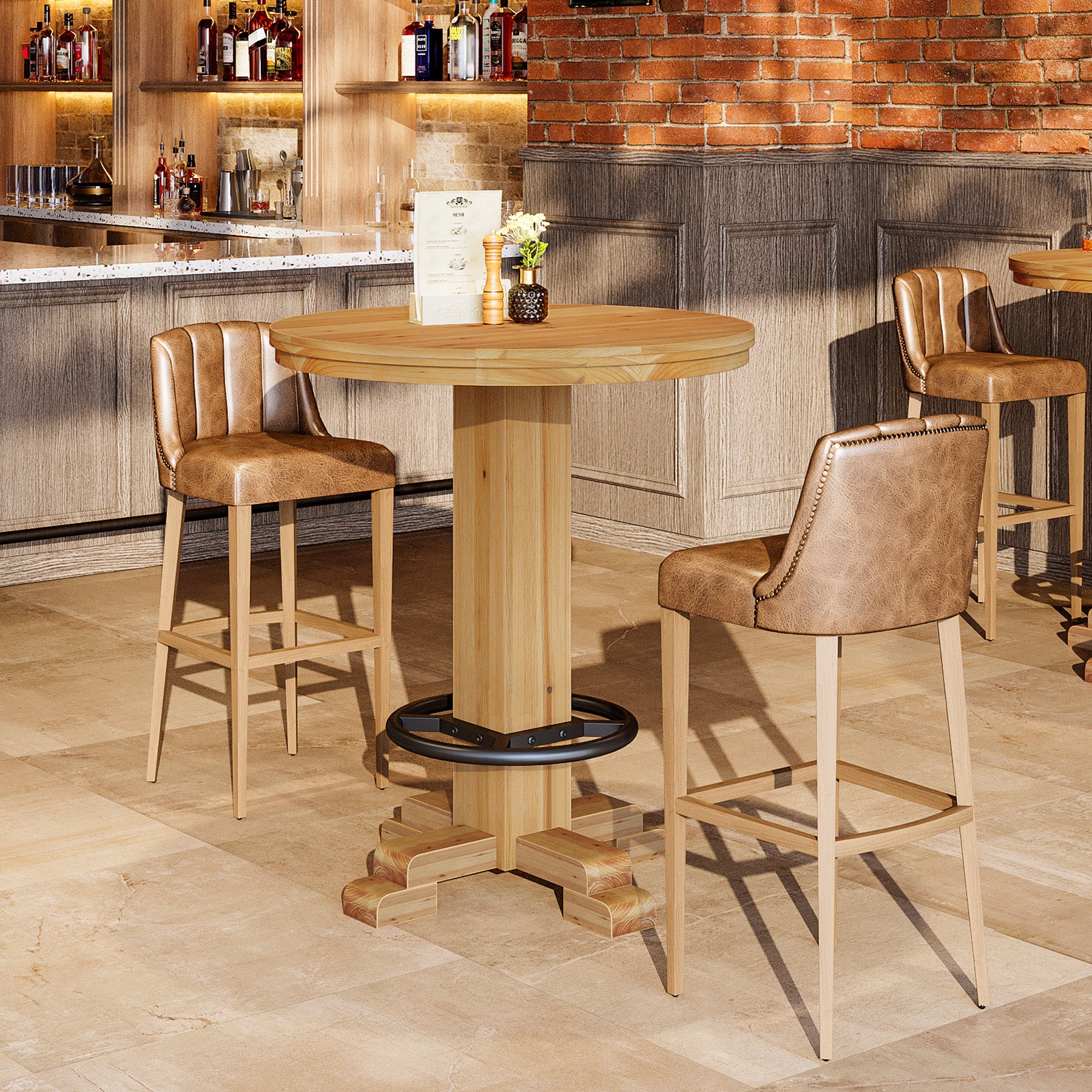 Tribesigns Tavolo da bar rotondo in legno massello, tavolo da bistrot alto 95 cm