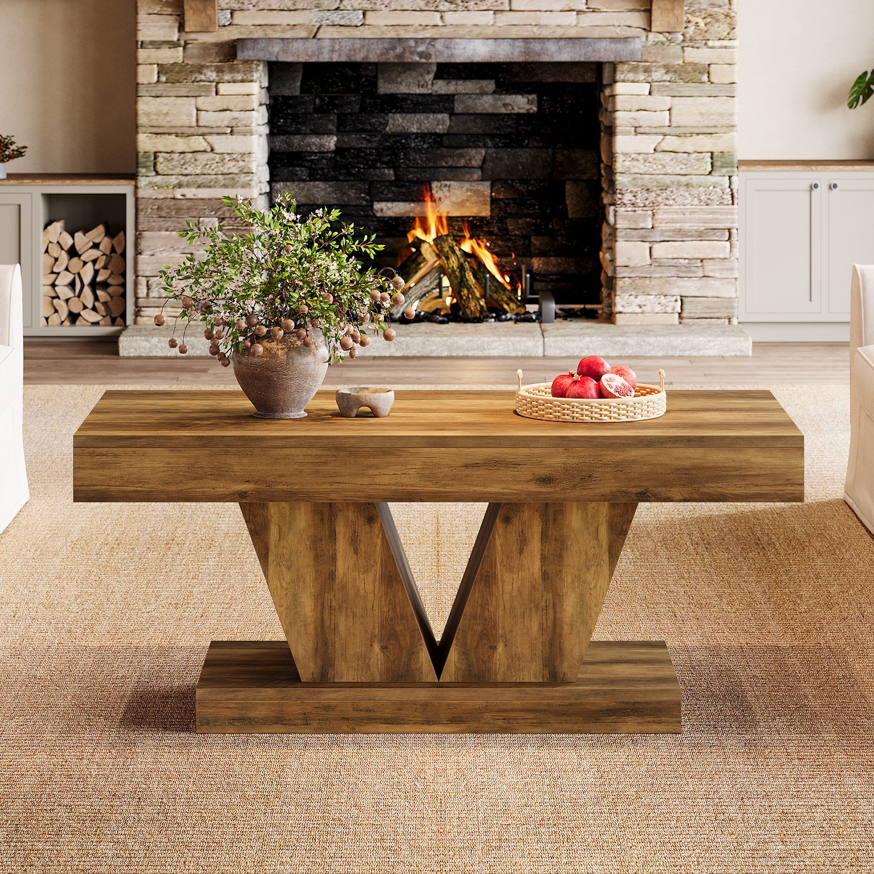 Tribesigns Tavolino rettangolare da 120 cm, tavolino centrale in stile Mid-Century con base scultorea