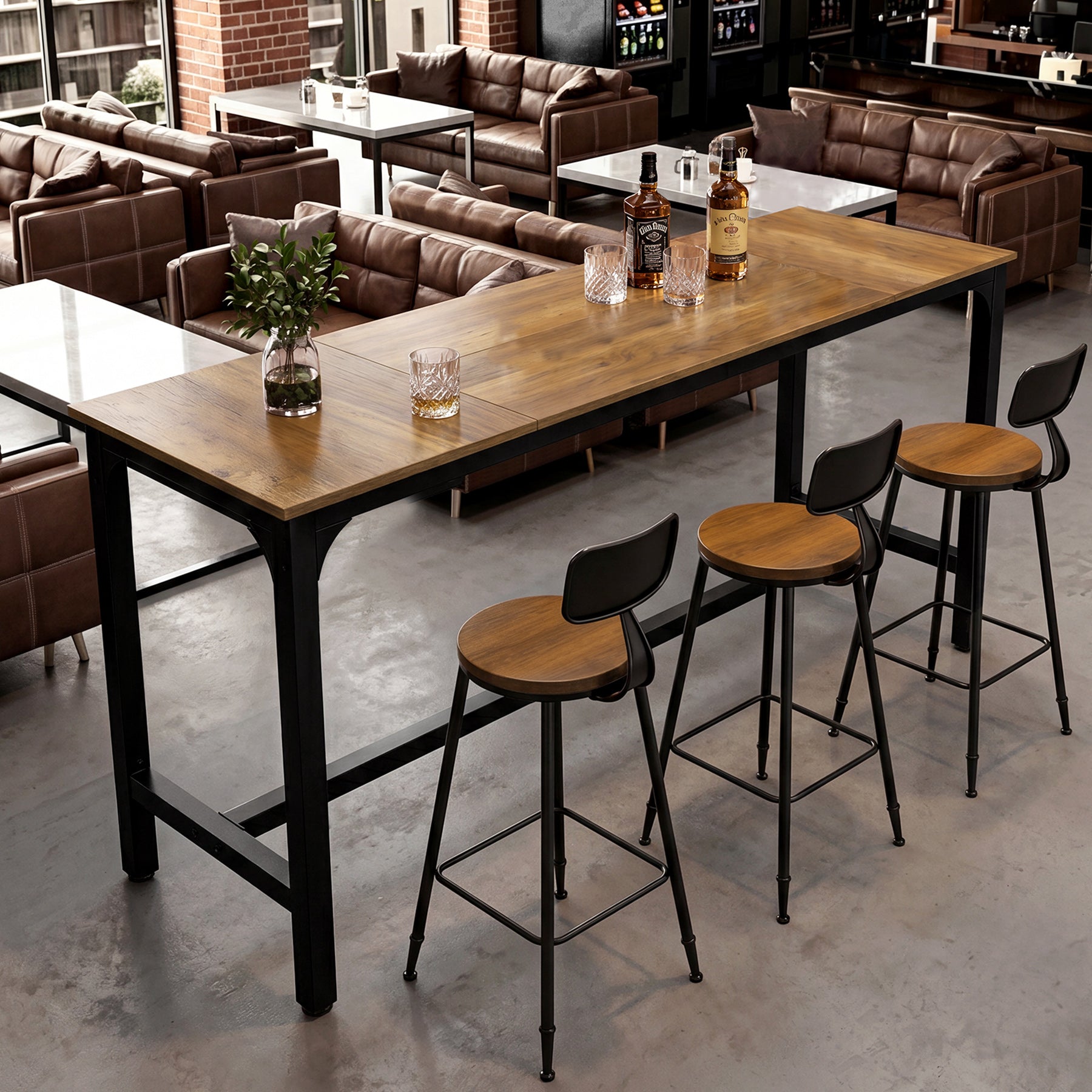 Tavolo da Bar Alto in Metallo con Poggiapiedi, 180 cm, per 6-8 Persone