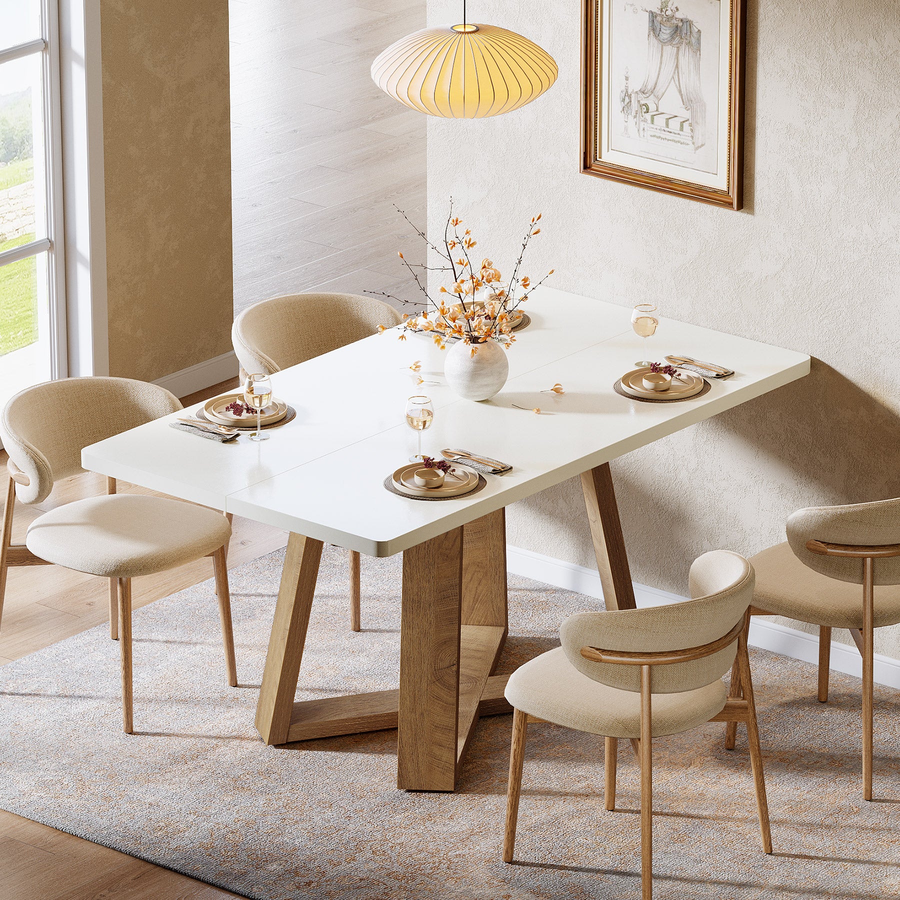 Tribesigns Tavolo da pranzo da 119 cm, moderno tavolo da cucina con gambe in legno