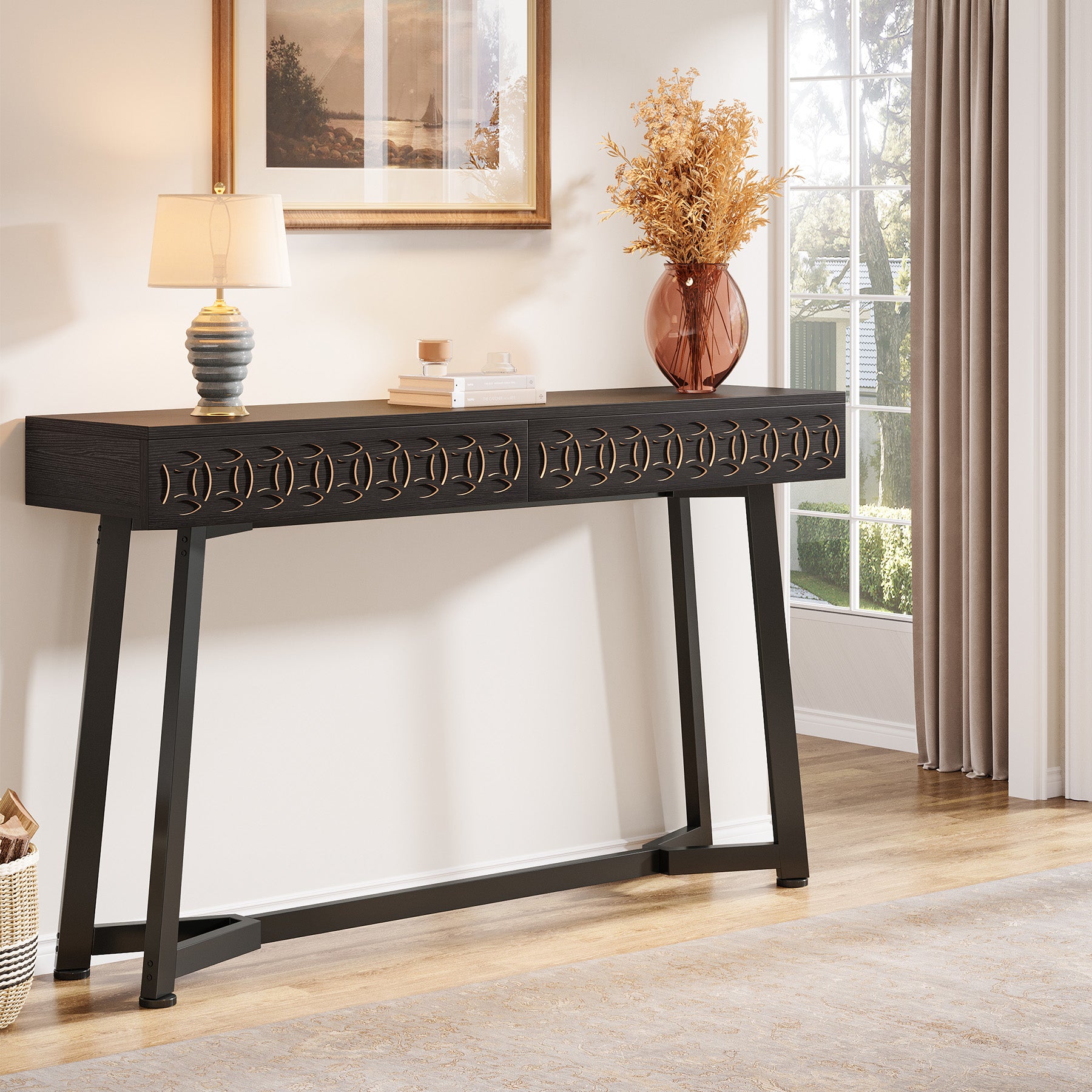 Tribesigns 140 cm Tavolo consolle, tavolo da ingresso con 2 cassetti