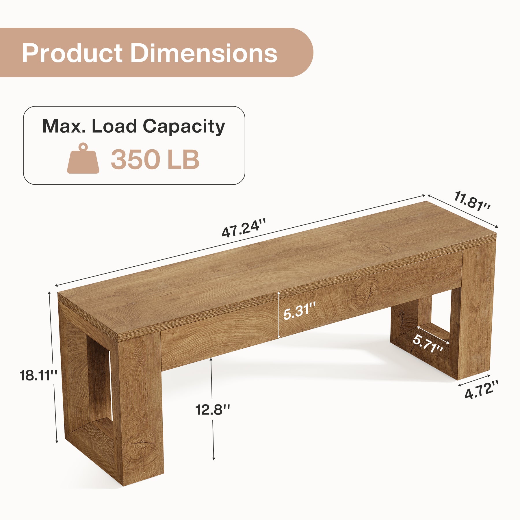 Panca Country in MDF, 120 cm, per Sala da Pranzo e Camera da Letto