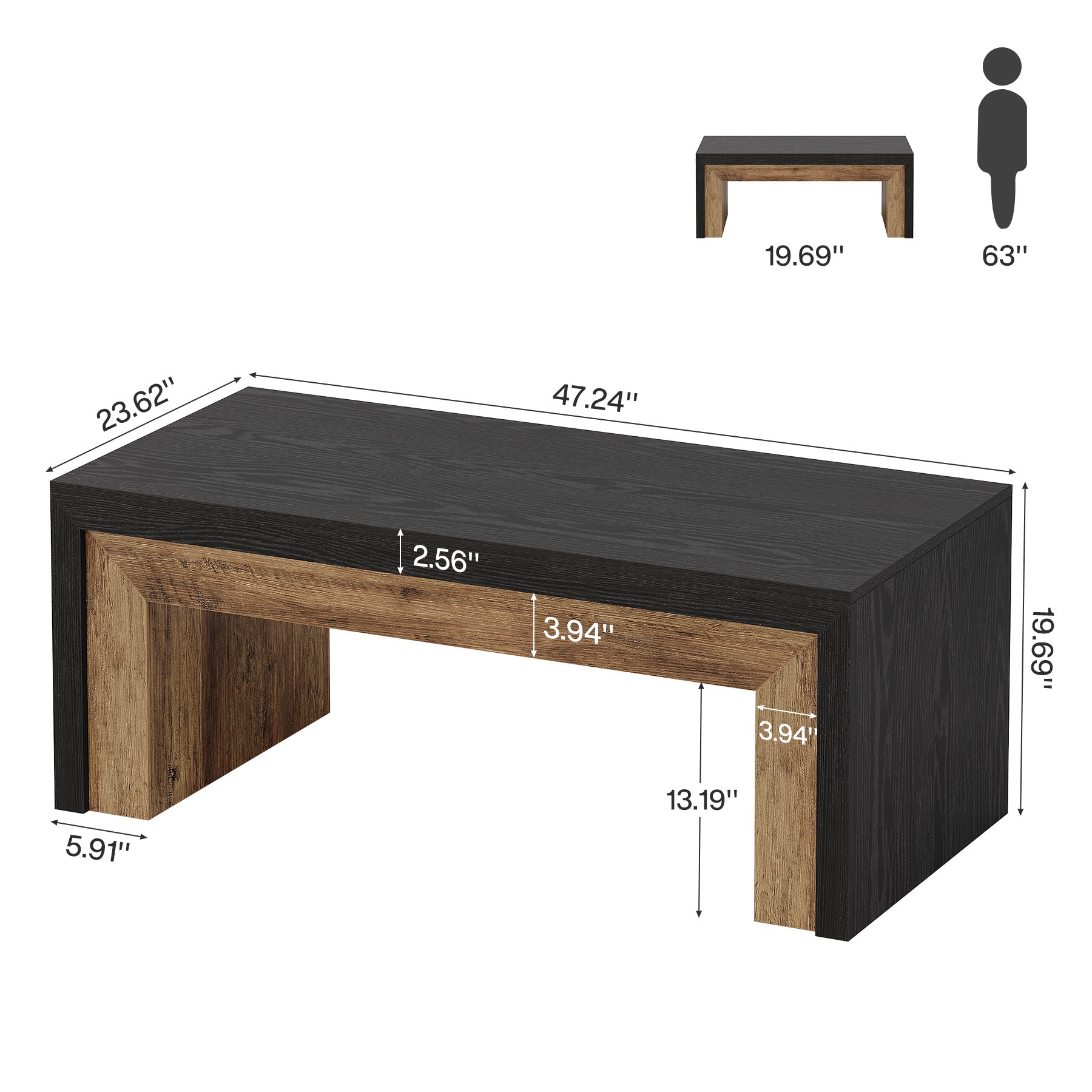 Tribesigns Tavolino da caffè da 120 cm, moderno tavolino rettangolare per soggiorno