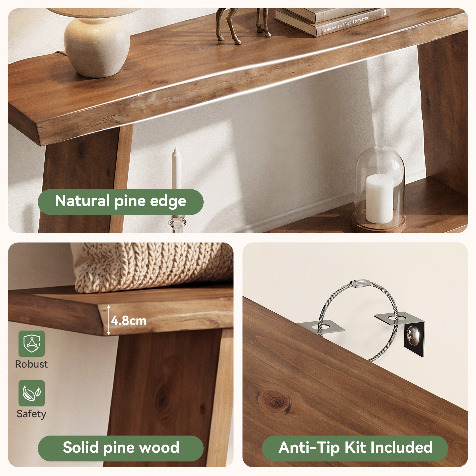 Tribesigns Consolle in legno massello da 160 cm con ripiano, tavolo stretto in stile rustico per ingresso e corridoio